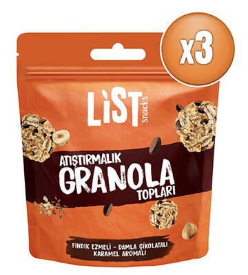 List Snacks Fındık Ezmeli Karamel Aromalı Granola Topları 3 x 30 g